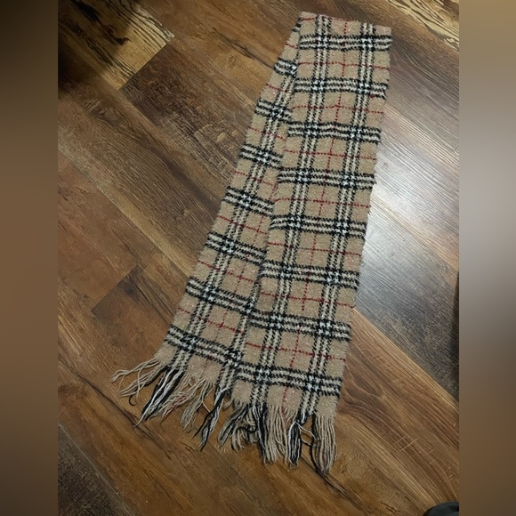 Burberry London Tan & Multicolor Merino wool blend Nova Check Scarf - Picture 2 of 4